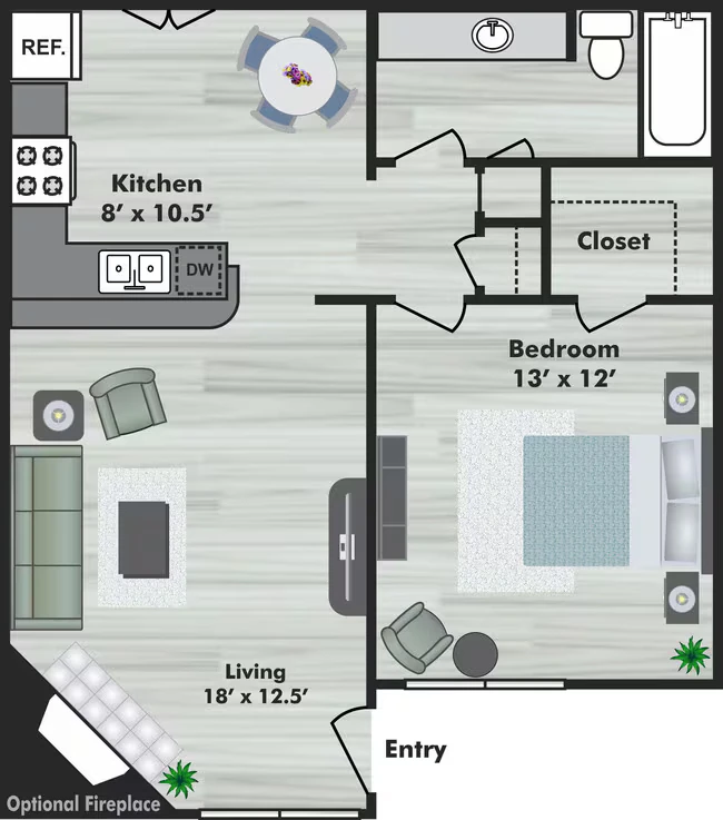 1 Bed, 1 Bath Model floor plan